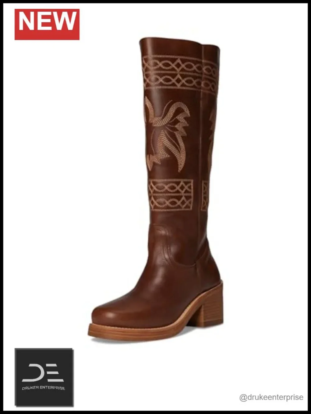 Embroidered Pull On Casual Boots Mid Heel